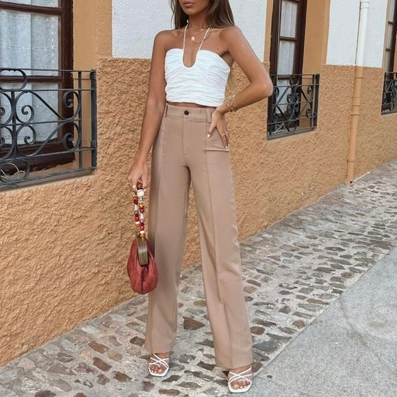 Zara straight leg trouser pants tan - Picture 9 of 11